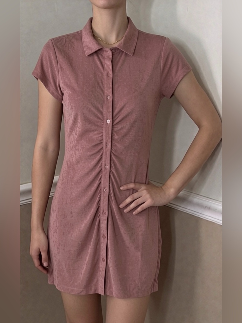 🤍 5 for $20! NWT Just Polly New York Dusty Rose Button-Front Mini Dress